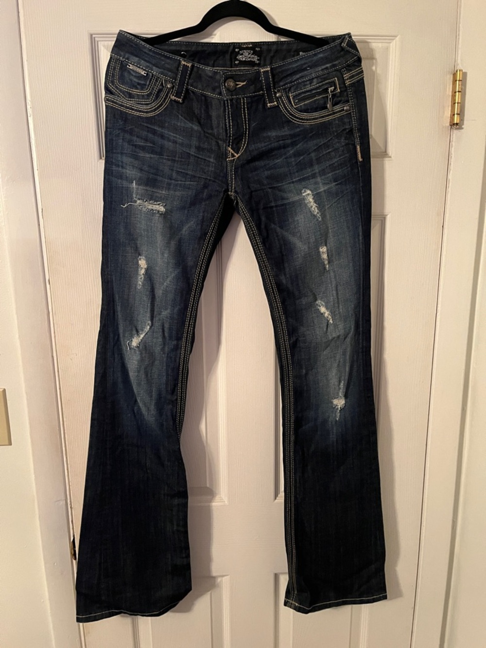 Women’s Dark Blue Distressed Boot Cut Jeans